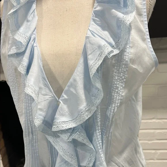 Ann Taylor Light Blue Sleeveless Ruffle Blouse - Picture 3 of 6